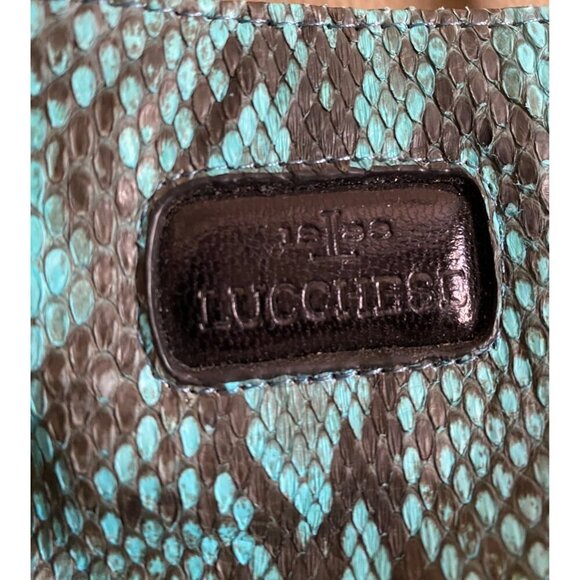Lucchese Python Tote Bag Turquoise Leather Black Reptile Western Coastal Cowgirl - Picture 6 of 16